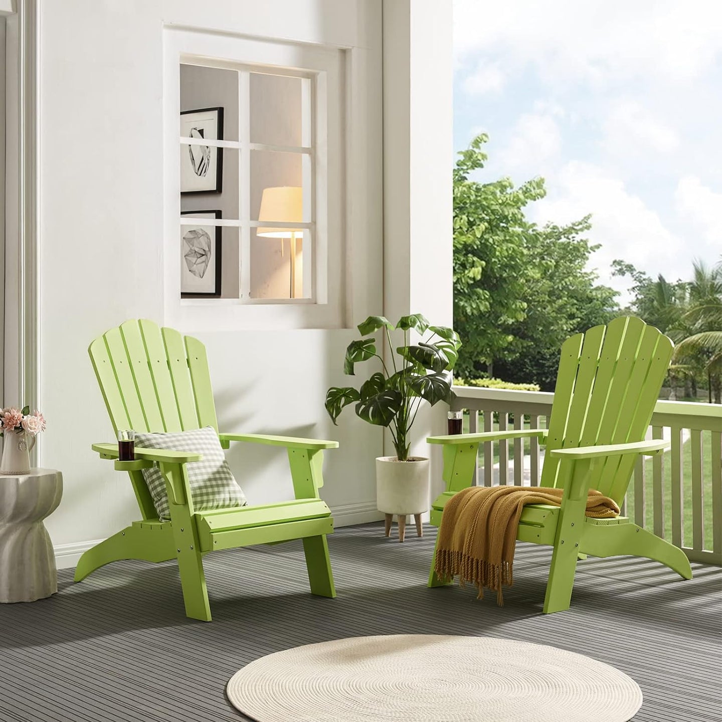 Psilvam Adirondack Chair, Oversized Poly Lumber Fire Pit Chair with Cup Holder, 350Lbs Support Patio Chairs for Garden, Weather Resistant Outdoors Seating, Relaxing Gift for Father & Mother